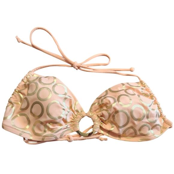 Victoria's Secret Peach & Gold Halter Top Bikini Top Swimsuit Size Medium - Picture 2 of 7